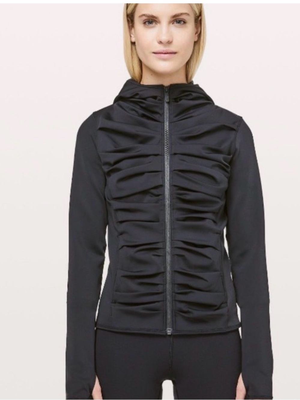 Black lululemon Bold Move jacket with hood. Silky soft material. Like new! Size6